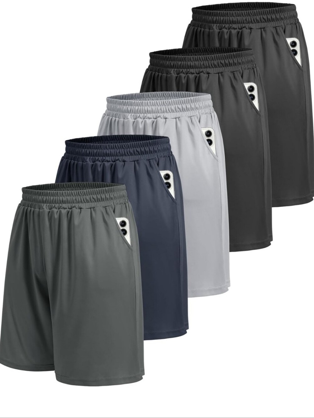 Men's Athletic Mesh Shorts - Gray/Navy/Black 5-Pack